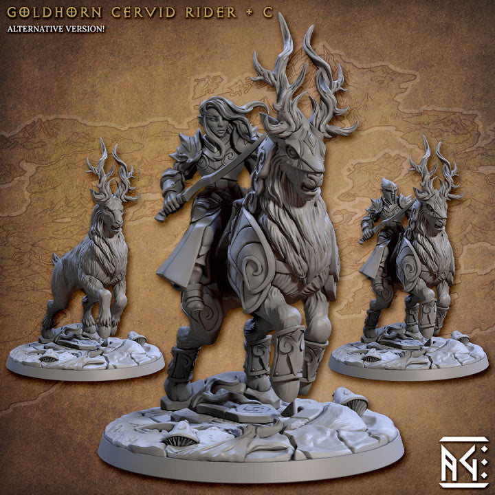 Elf Ranger Goldhorn Cervid Rider | Large | Artisan Guild | D&D DnD Pathfinder Miniature