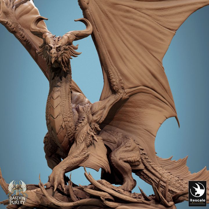 Metallic Dragon Gargantuan Miniature | Gargantuan | Rescale Miniatures | D&D DnD Pathfinder Miniature