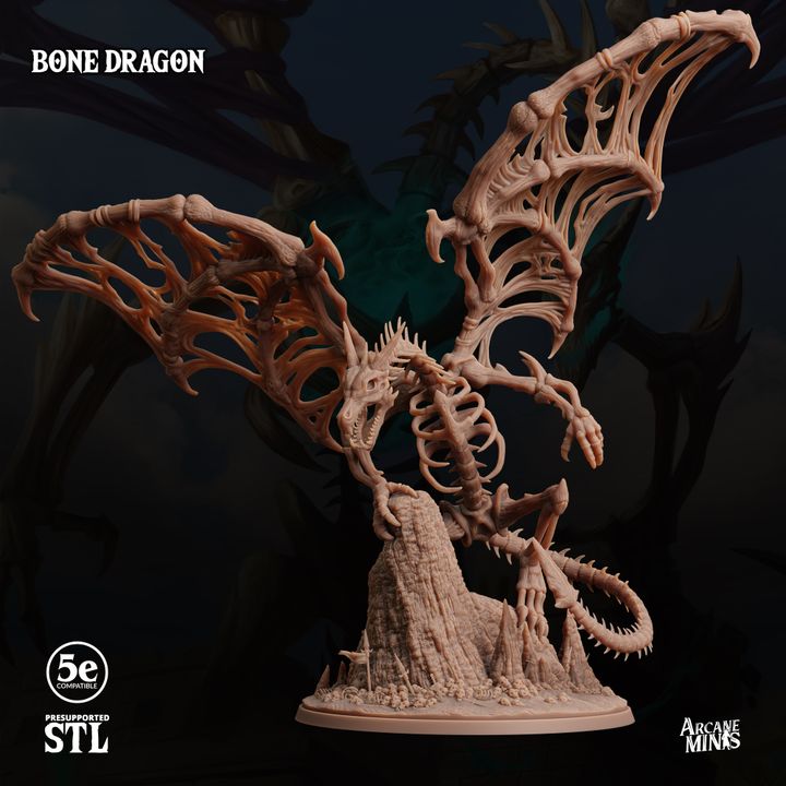 Bone Dragon - Perched (100mm Base)