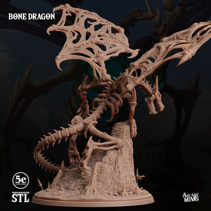 Bone Dragon - Perched (100mm Base)