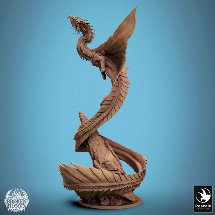 Gold Dragon Model Spiral Pose | Gargantuan | Rescale Miniatures | D&D DnD Pathfinder Miniature