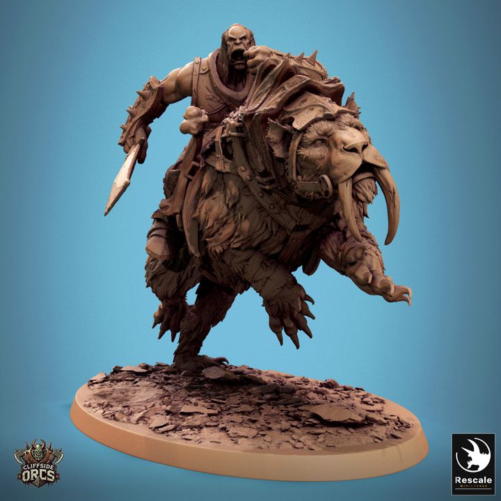 Orc Rider on Saber-Toothed Tiger Miniature | Dungeons and Dragons RPG | Tabletop Game Figurine | DnD Pathfinder 5e Battle