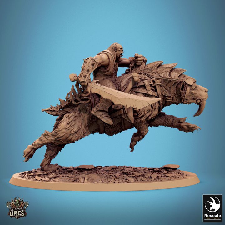 Orc Rider on Saber-Toothed Tiger Miniature | Dungeons and Dragons RPG | Tabletop Game Figurine | DnD Pathfinder 5e Battle