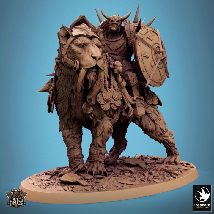 Orc Rider on Saber-Toothed Tiger Miniature | Dungeons and Dragons RPG | Tabletop Game Figurine | DnD Pathfinder 5e Battle