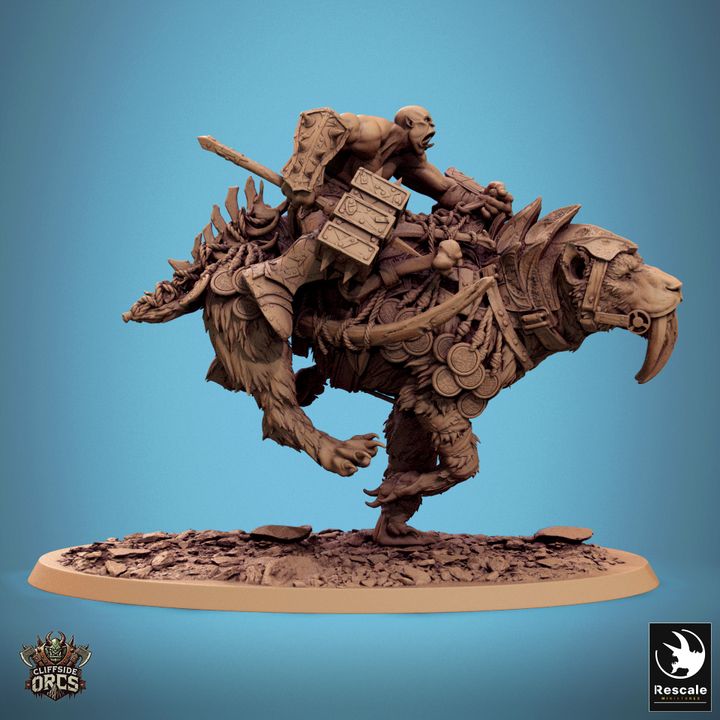 Orc Rider on Saber-Toothed Tiger Miniature | Dungeons and Dragons RPG | Tabletop Game Figurine | DnD Pathfinder 5e Battle