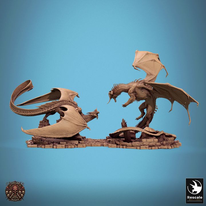 Chromatic Black Dragon VS Metallic Silver Dragon - Clash (125mm Base)
