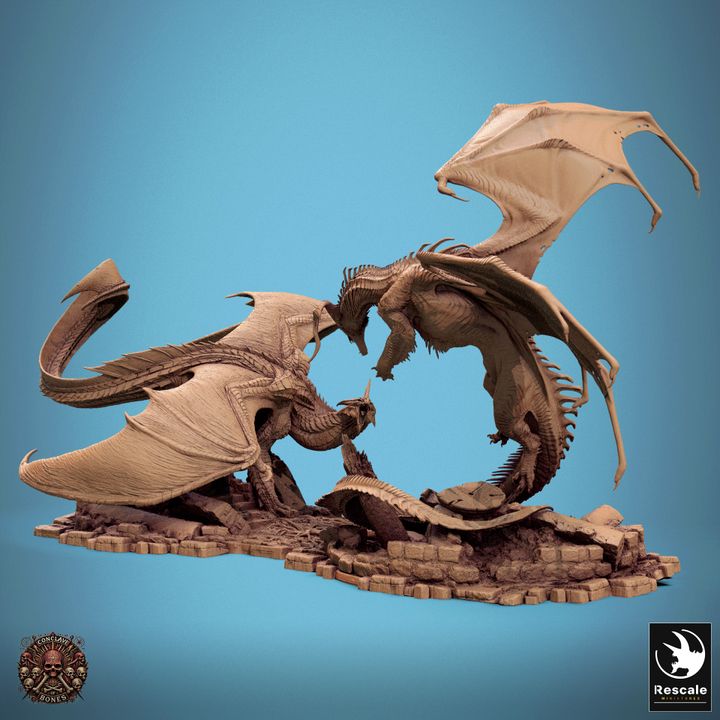 Chromatic Black Dragon VS Metallic Silver Dragon - Clash (125mm Base)
