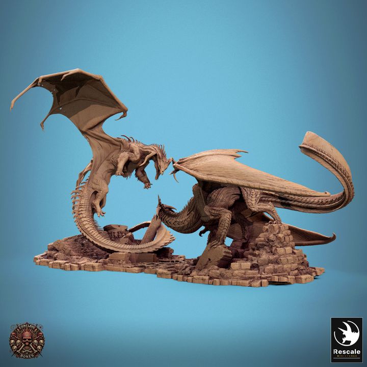Chromatic Black Dragon VS Metallic Silver Dragon - Clash (125mm Base)