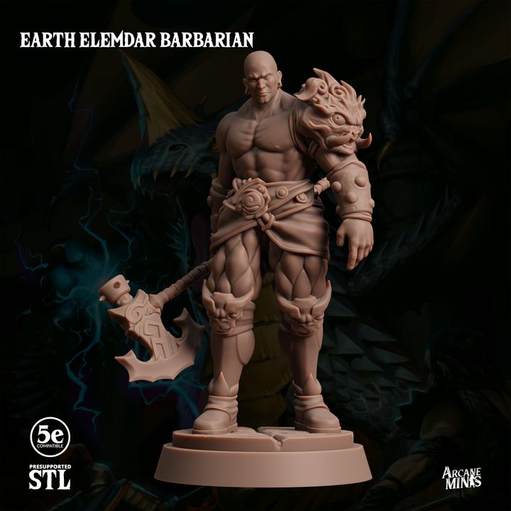 Earth Elemdar Barbarian - Stalwart (25mm Base)