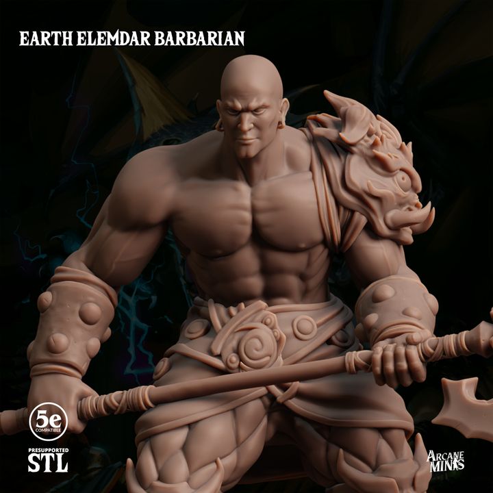 Earth Elemdar Barbarian - Stalwart (25mm Base)