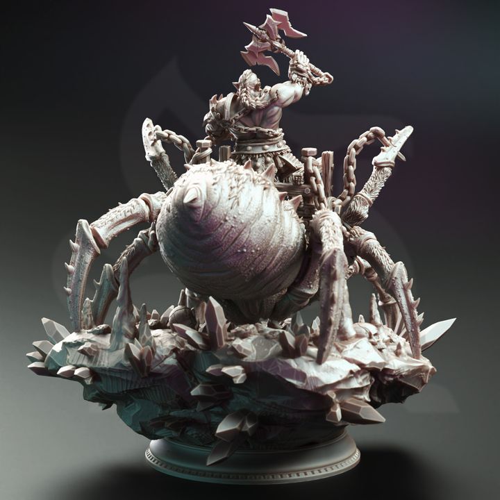 Giant Spider Rider Dwarf Barbarian | Large | DM Stash | D&D DnD Pathfinder Miniature