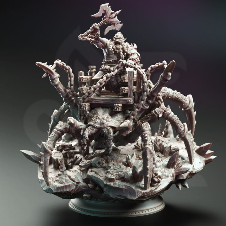 Giant Spider Rider Dwarf Barbarian | Large | DM Stash | D&D DnD Pathfinder Miniature