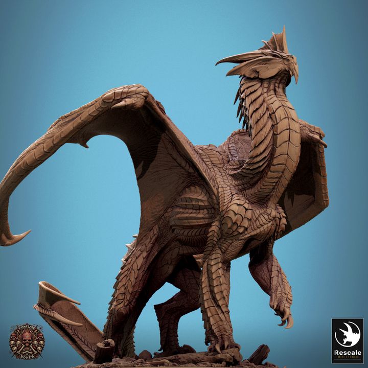 Metallic Silver Dragon - Walk (75mm Base)
