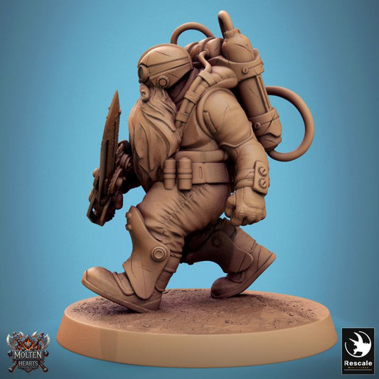 Dwarf Steampunk Swordsman Miniature | Medium | Rescale Miniatures | D&D DnD Pathfinder Miniature