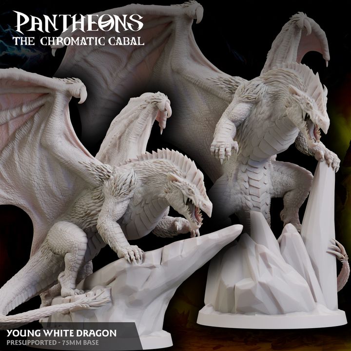 Young White Dragon - Roaring (75mm Base)
