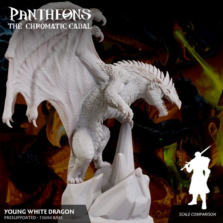 Young White Dragon - Roaring (75mm Base)