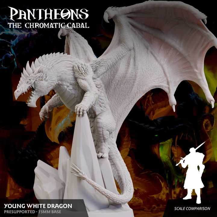 Young White Dragon - Roaring (75mm Base)