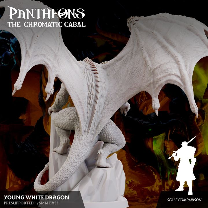 Young White Dragon - Roaring (75mm Base)