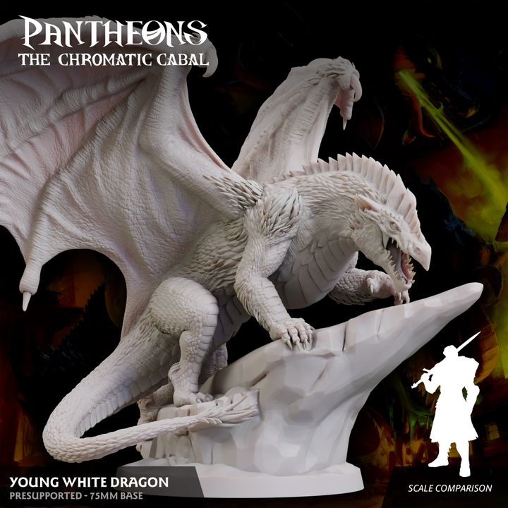 Young White Dragon - Roaring (75mm Base)