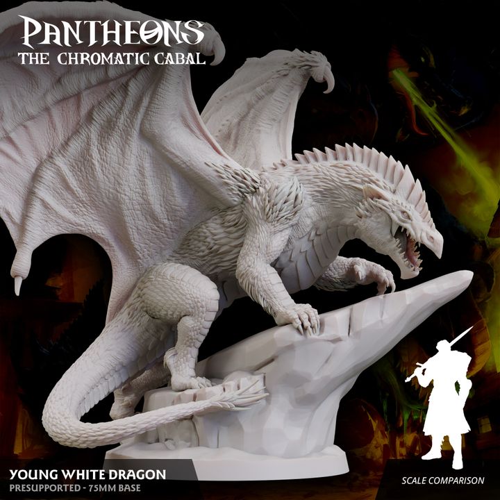 Young White Dragon - Roaring (75mm Base)