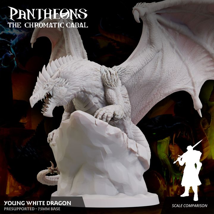Young White Dragon - Roaring (75mm Base)