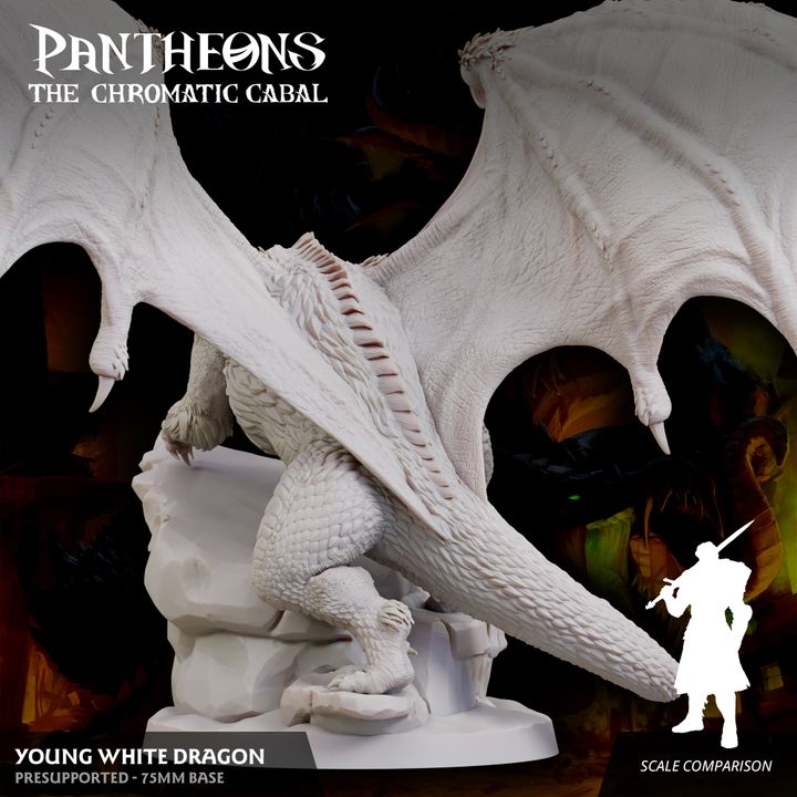 Young White Dragon - Roaring (75mm Base)