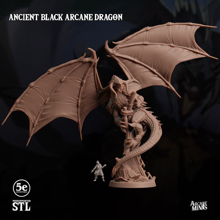 Ancient Black Arcane Dragon - Majestic (100mm Base)