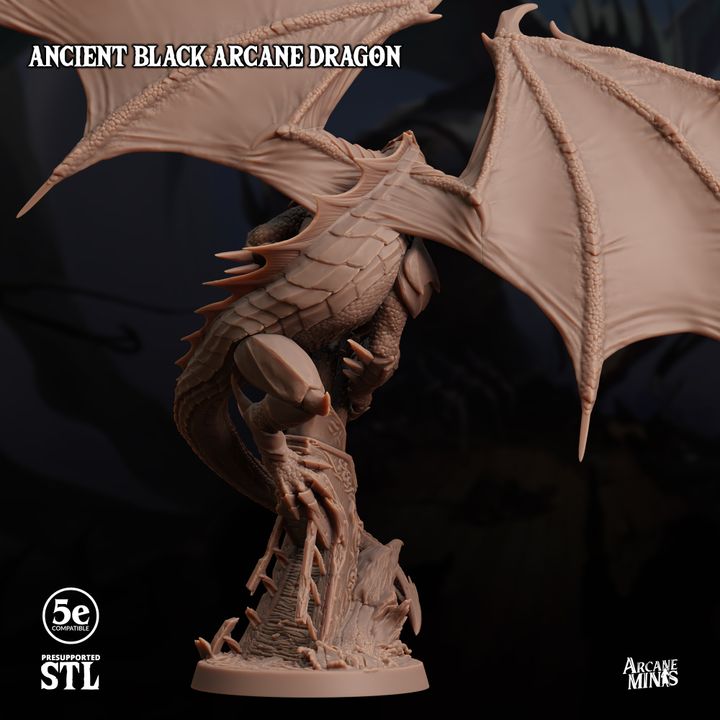 Ancient Black Arcane Dragon - Majestic (100mm Base)