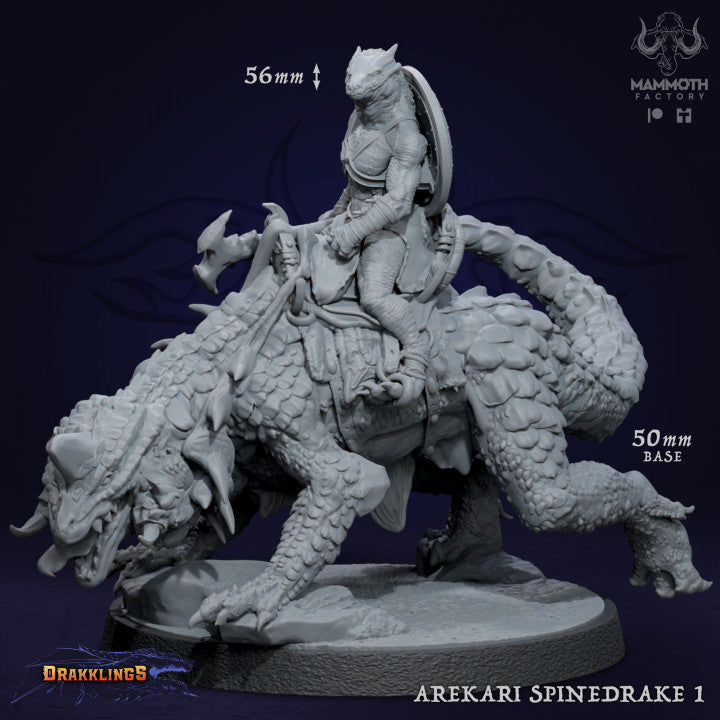Arekari Spinedrake Dragon Riders | Large | Mammoth Factory | D&D DnD Pathfinder Miniature