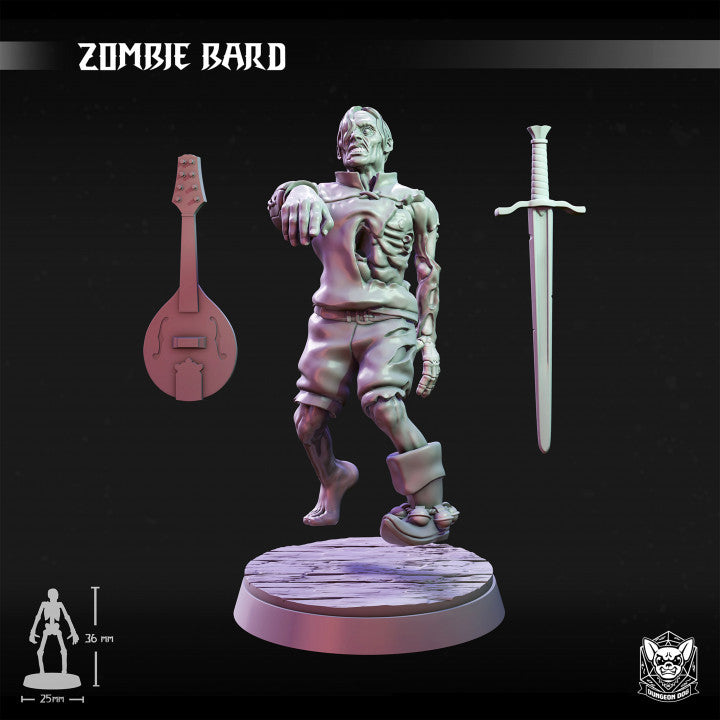 Zombie Bard - Staggering Pose (25mm Base)