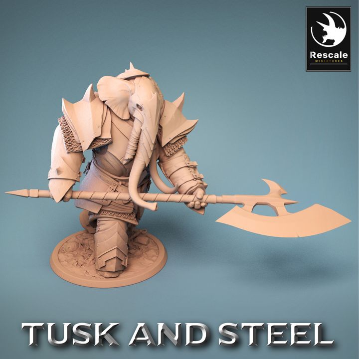 Loxodon Warrior Great Axe Fighter | Large | Rescale Miniatures | D&D DnD Pathfinder Miniature