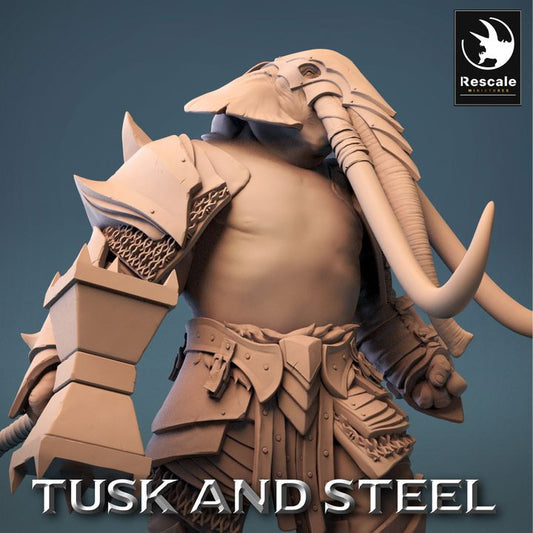 Loxodon Warrior Miniature Hammer Protector | Large | Rescale Miniatures | D&D DnD Pathfinder Miniature