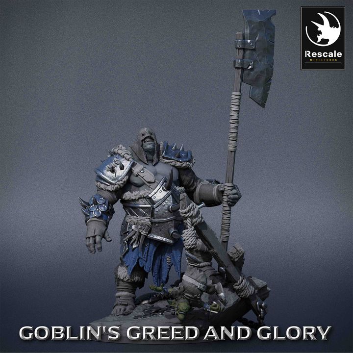 Ogre Axe Warrior Miniature | Large | Rescale Miniatures | D&D DnD Pathfinder Miniature
