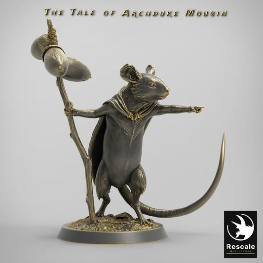 Mouse Traveler Scout Miniature Cloak Staff | Medium | Rescale Miniatures | D&D DnD Pathfinder Miniature