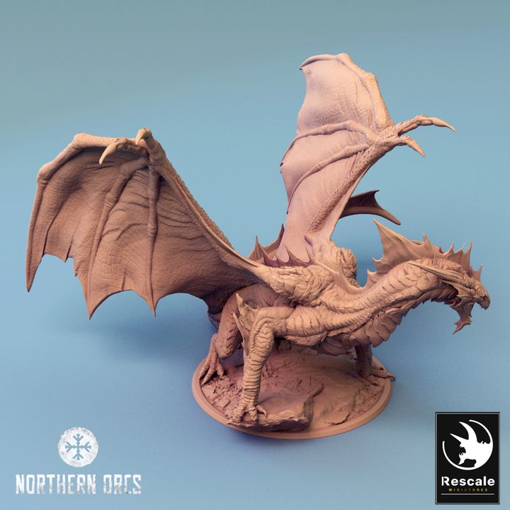 Legendary Metallic Silver Dragon Landed - Mounted (100mm Base)