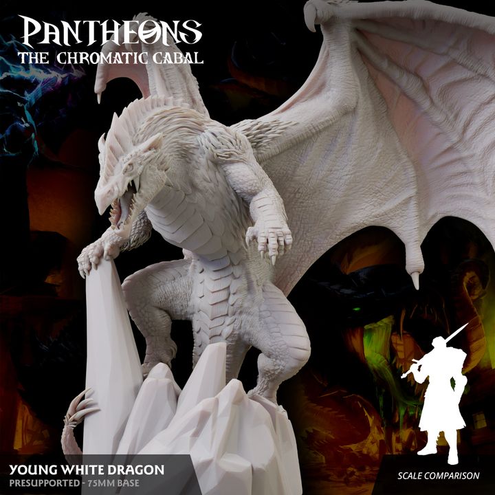 Young White Dragon - Roaring (75mm Base)