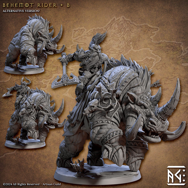 Dwarf Barbarian Behemoth Rider Miniature | Large | Artisan Guild | D&D DnD Pathfinder Miniature
