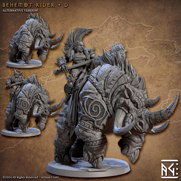 Dwarf Barbarian Behemoth Rider Miniature | Large | Artisan Guild | D&D DnD Pathfinder Miniature