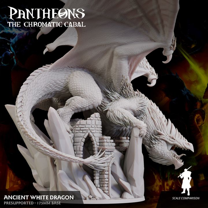 Ancient White Dragon - Roaring (175mm Base)