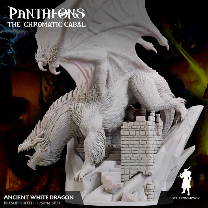 Ancient White Dragon - Roaring (175mm Base)