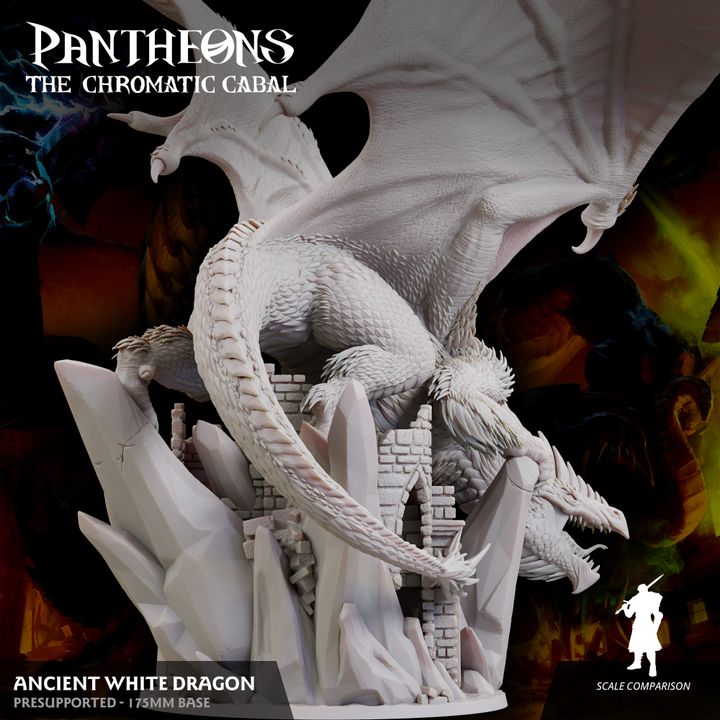 Ancient White Dragon - Roaring (175mm Base)