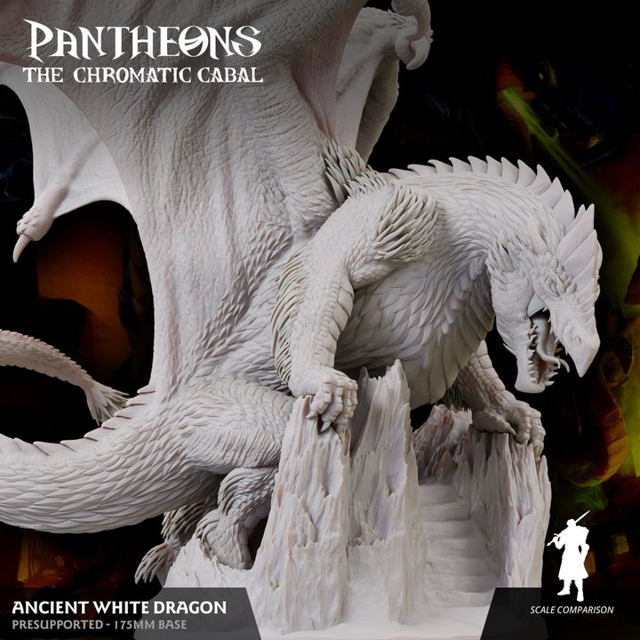 Ancient White Dragon - Roaring (175mm Base)