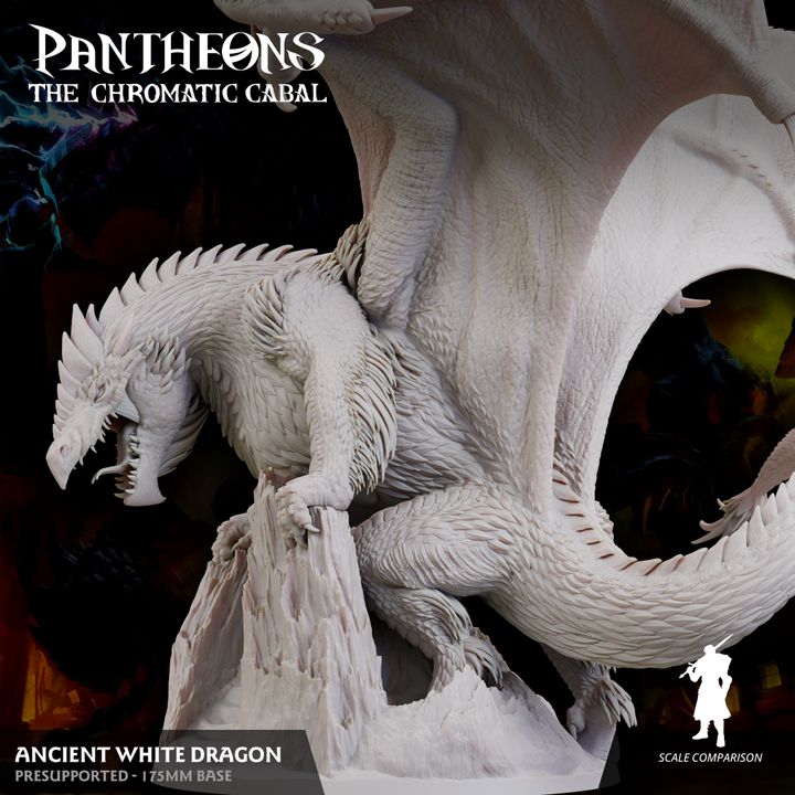 Ancient White Dragon - Roaring (175mm Base)