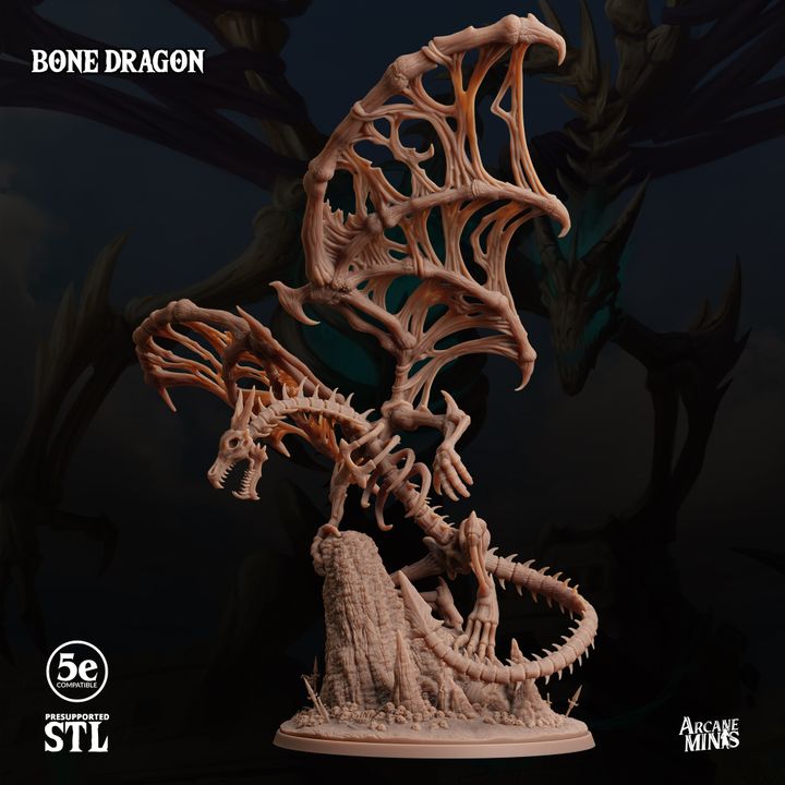 Bone Dragon - Perched (100mm Base)