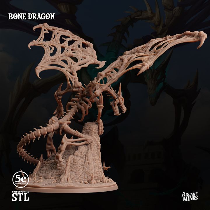 Bone Dragon - Perched (100mm Base)
