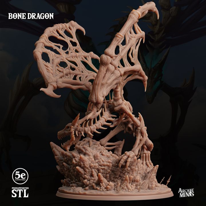 Bone Dragon - Perched (100mm Base)