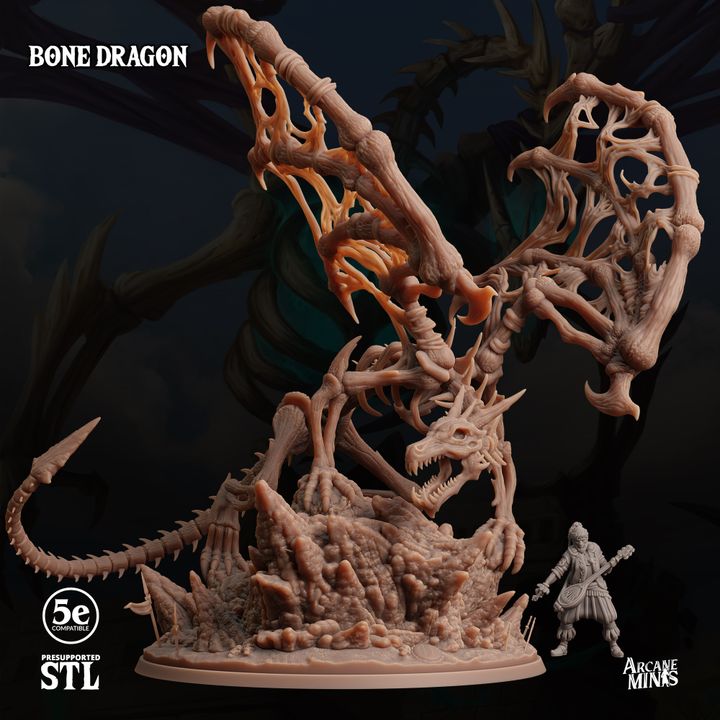 Bone Dragon - Perched (100mm Base)