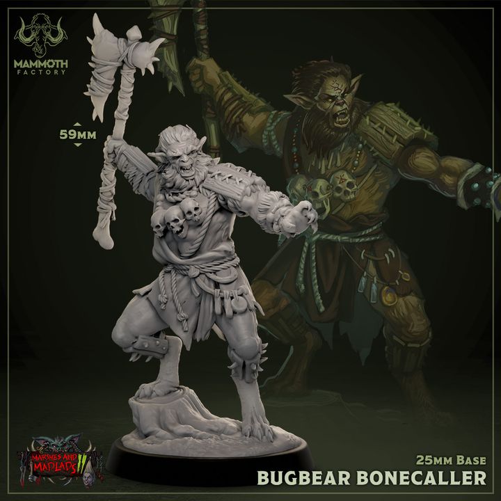 Bugbear Barbarian Goblinoid Bonecaller | Medium | Mammoth Factory | D&D DnD Pathfinder Miniature