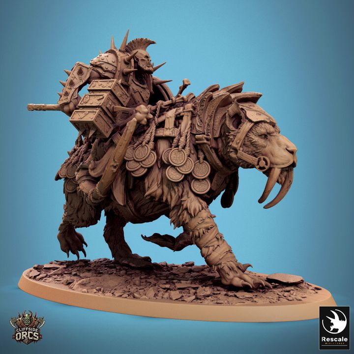 Orc Rider on Saber-Toothed Tiger Miniature | Dungeons and Dragons RPG | Tabletop Game Figurine | DnD Pathfinder 5e Battle