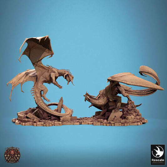 Chromatic Black Dragon VS Metallic Silver Dragon - Clash (125mm Base)